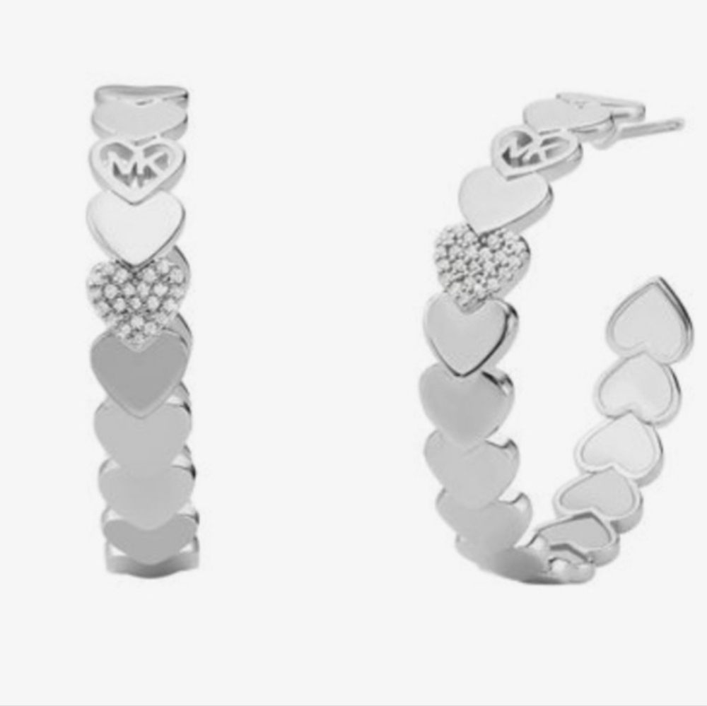 Michael Kors Silver Brass Heart Hoop Earrings NWT - Picture 2 of 13